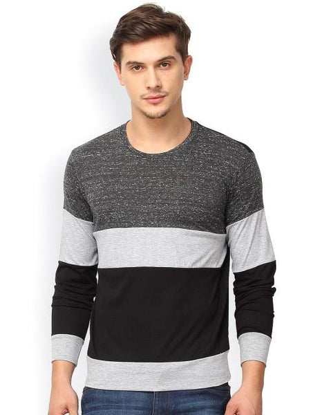 Grey & Black Colourblocked Round Neck T-shirt