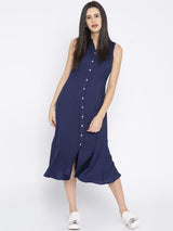 Rosyalps Navy Blue Solid Shirt Dress