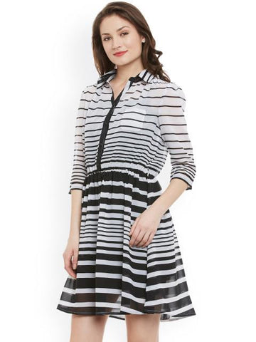 Rosyalps White & Black Striped Shirt Dress