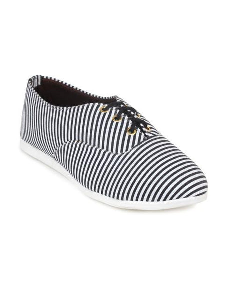 Scamanus White & Black Striped Casual Shoes